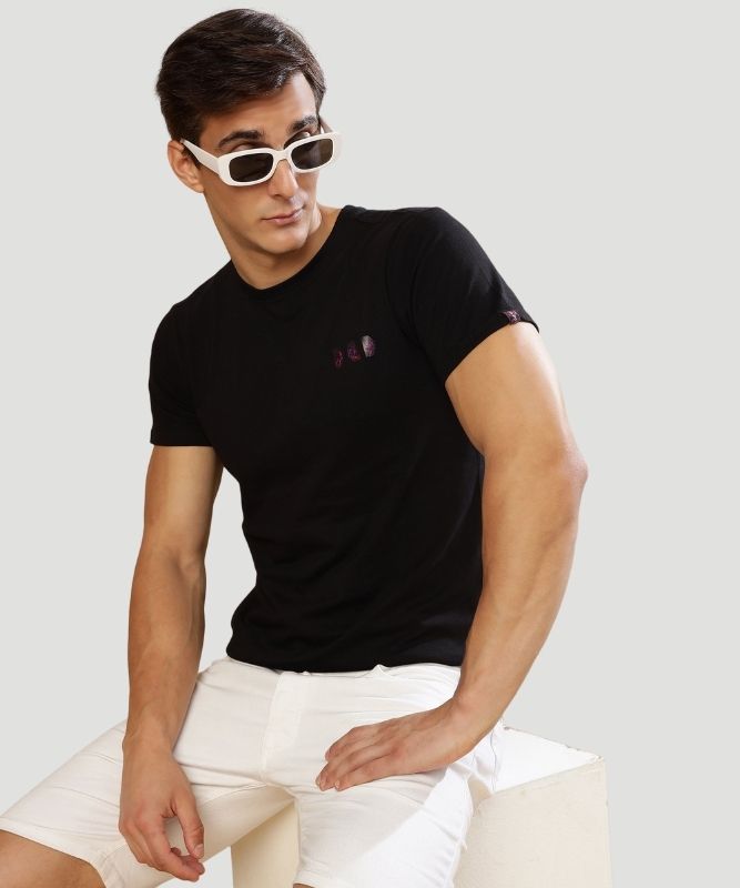 Men's Black Graphic Print Half Sleeves Regular Fit T-Shirt